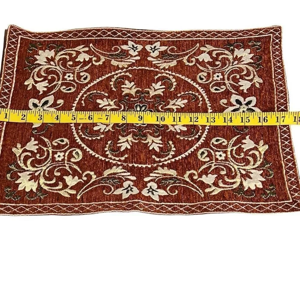 Rust White Floral Embroidery Polyblend Set of 6 Dining Placemats 17.5x12